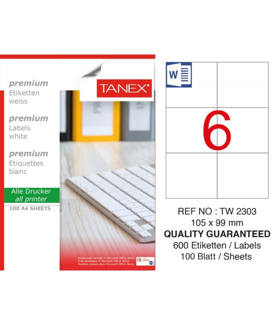 Tanex TW-2303 105x99 mm Sökülebilir Etiket 100 Lü