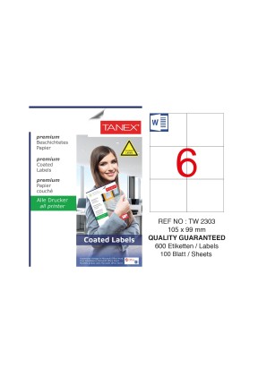 Tanex TW-2303 105x99mm Kuşe Lazer Etiket 100 Lü Paket