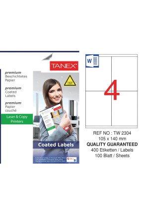 Tanex TW-2304 105x140mm Kuşe Lazer Etiket 100 Lü Paket
