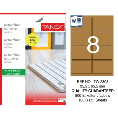 Tanex TW-2308 95,5x65,5 mm Kraft Etiket 100 Lü Paket