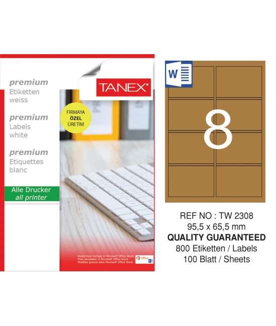 Tanex TW-2308 95,5x65,5 mm Kraft Etiket 100 Lü Paket