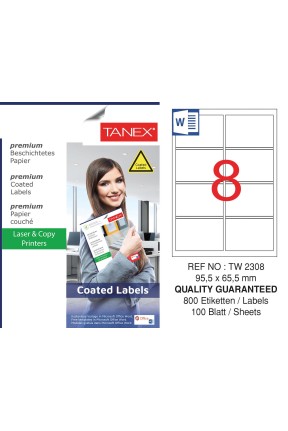 Tanex TW-2308 95.5x65.5mm Kuşe Lazer Etiket 100 Lü Paket
