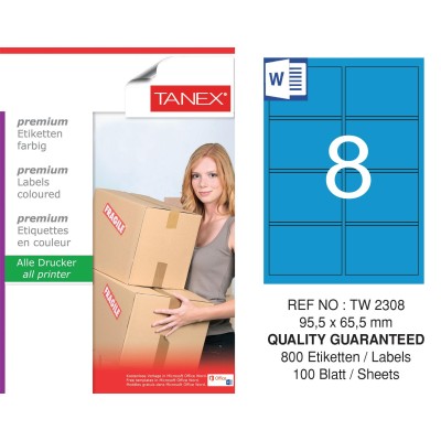 Tanex TW-2308 95,5x65,5mm Mavi Pastel Laser Etiket 100 Lü Tanex TW-2308 95,5x65,5mm Mavi Pastel Laser Etiket 100 Lü