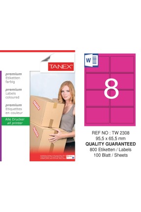 Tanex TW-2308 95.5x65.5mm Pembe Pastel Laser Etiket 100 Lü 