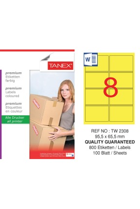 Tanex TW-2308 95,5x65,5mm Sarı Pastel Laser Etiket 100 Lü Paket