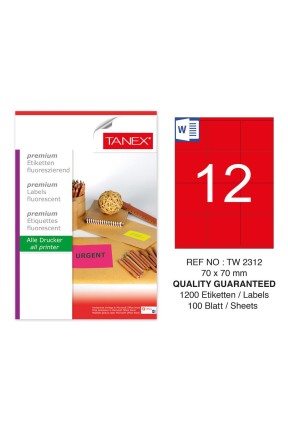 Tanex TW-2312 70x70mm Kırmızı Floresan Laser Etiket 100 Lü 