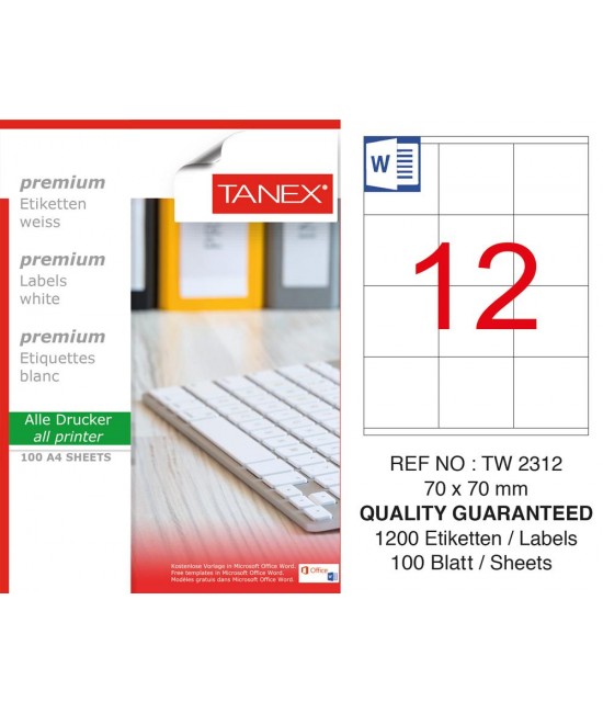 Tanex  TW-2312 Laser Etiket 70 x 70 mm 