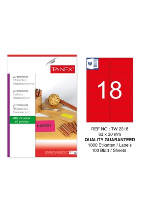 Tanex TW-2318 83x30mm Kırmızı Floresan Laser Etiket 100 Lü 