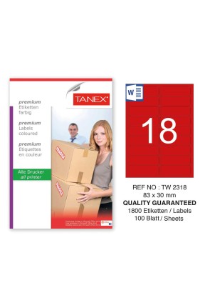 Tanex TW-2318 83x30mm Kırmızı Pastel Laser Etiket 100 Lü 