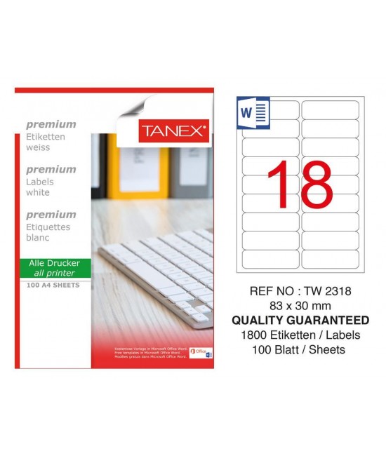 Tanex TW-2318 83x30mm Coated Laser Label 100 Pcs Pack