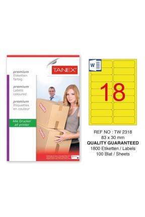 Tanex TW-2318 83x30mm Sarı Pastel Laser Etiket 100 Lü Paket