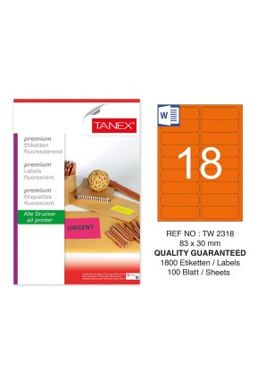 Tanex TW-2318 83x30mm Turuncu Floresan Laser Etiket 100 Lü