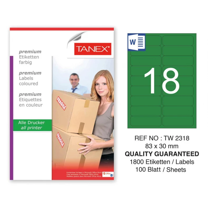 Tanex TW-2318 83x30mm Yeşil Pastel Laser Etiket 100 Lü