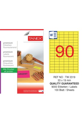 Tanex TW-2319 33x19 mm Sarı Floresan Laser Etiket 100 Lü 