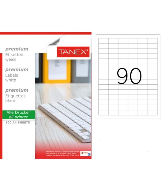 Tanex TW-2319 33x19mm White Laser Label Pack of 100