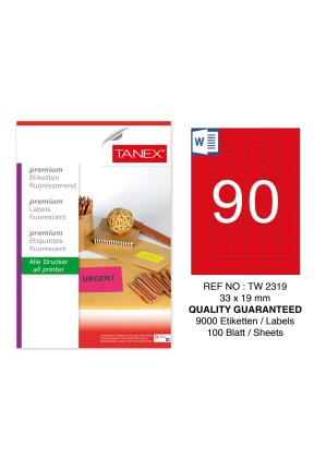 Tanex TW-2319 33x19mm Kırmızı Pastel Laser Etiket 100 Lü 