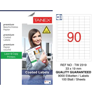 Tanex TW-2319 33x19mm Kuşe Lazer Etiket 100 Lü Paket Tanex TW-2319 33x19mm Kuşe Lazer Etiket 100 Lü Paket