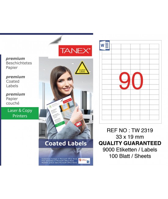 Tanex TW-2319 33x19mm Kuşe Lazer Etiket 100 Lü Paket