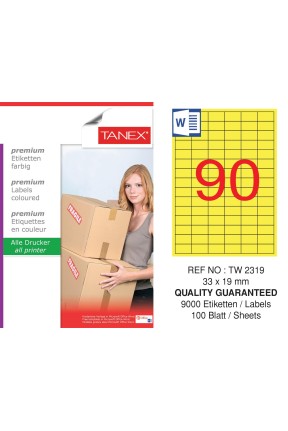 Tanex TW-2319 33x19mm Sarı Pastel Laser Etiket 100 Lü Paket
