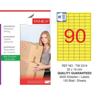 Tanex TW-2319 33x19mm Sarı Pastel Laser Etiket 100 Lü Paket Tanex TW-2319 33x19mm Sarı Pastel Laser Etiket 100 Lü Paket