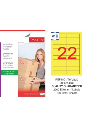 Tanex TW-2320 90x25mm Sarı Pastel Laser Etiket 100 Lü Paket