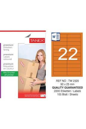 Tanex TW-2320 90x25mm Turuncu Pastel Laser Etiket 100 Lü 