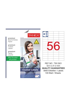 Tanex TW-2321 52.5x21.2mm Kuşe Lazer Etiket 100 Lü Paket