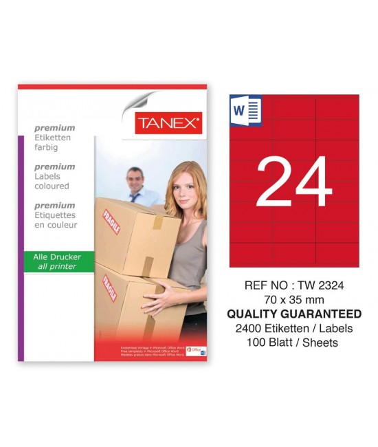 Tanex TW-2324 70x35mm Kırmızı Pastel Laser Etiket 100 Lü