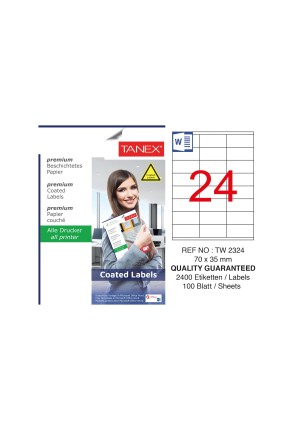 Tanex TW-2324 70x35mm Kuşe Lazer Etiket 100 Lü Paket