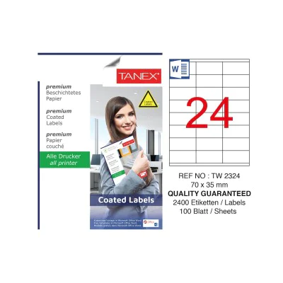 Tanex TW-2324 70x35mm Kuşe Lazer Etiket 100 Lü Paket Tanex TW-2324 70x35mm Kuşe Lazer Etiket 100 Lü Paket