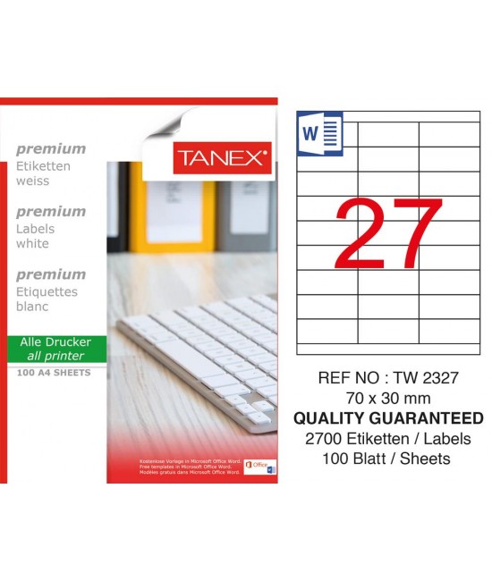 Tanex TW-2327 70x30 mm Sökülebilir Etiket 100 Lü