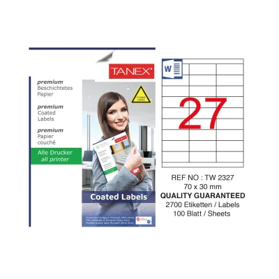 Tanex TW-2327 70x30mm Kuşe Lazer Etiket 100 Lü Paket Tanex TW-2327 70x30mm Kuşe Lazer Etiket 100 Lü Paket