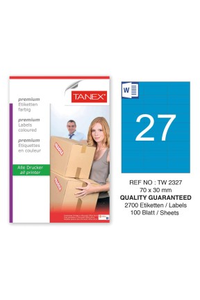 Tanex TW-2327 70x30mm Mavi Pastel Laser Etiket 100 Lü 