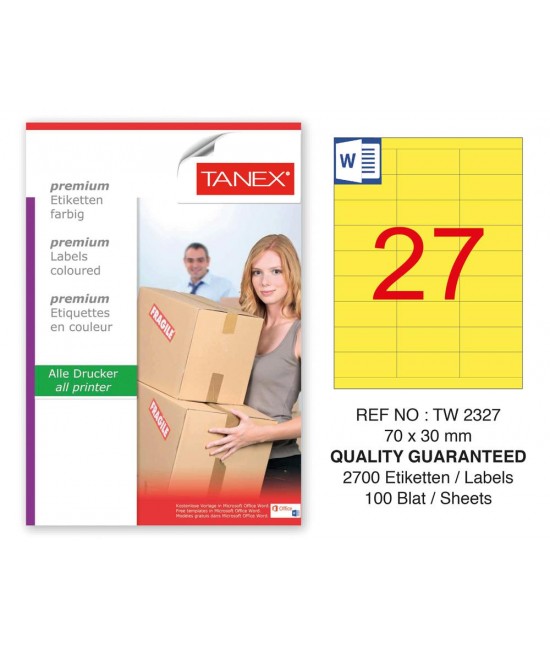 Tanex TW-2327 70x30mm Sarı Pastel Laser Etiket 100 Lü Paket