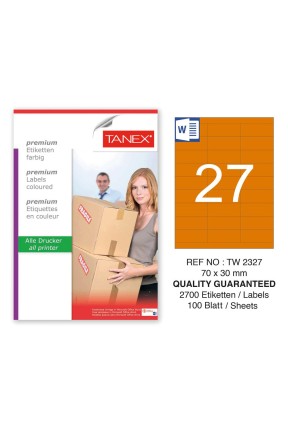 Tanex TW-2327 70x30mm Turuncu Pastel Laser Etiket 100 Lü 