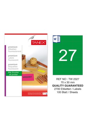 Tanex TW-2327 70x30mm Yeşil Floresan Laser Etiket 100 Lü 