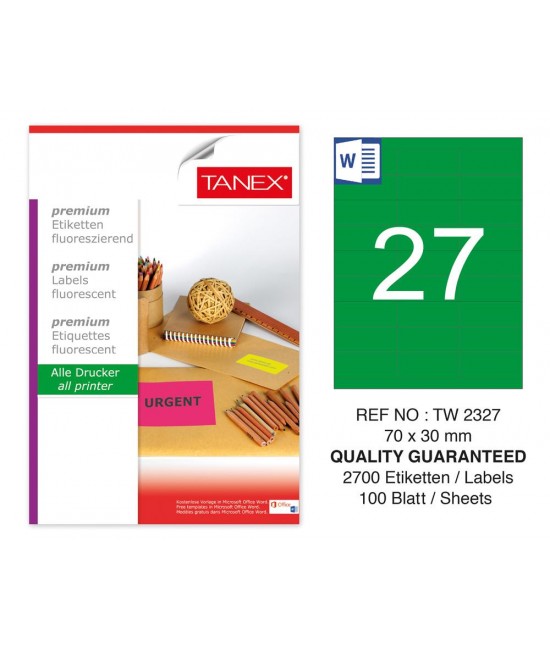 Tanex TW-2327 70x30mm Green Fluorescent Laser Label 100 Pcs