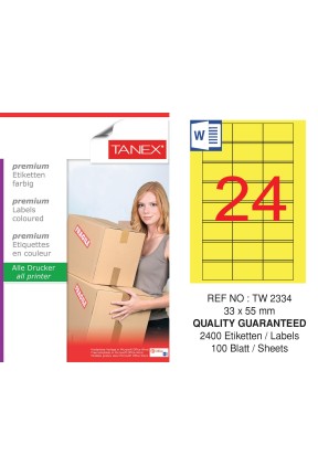 Tanex TW-2334 33x55mm Sarı Pastel Laser Etiket 100 Lü Paket
