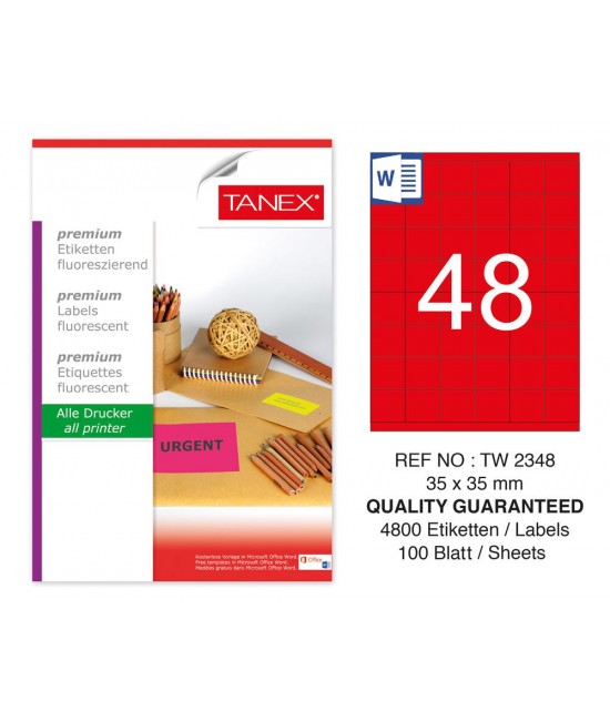 Tanex TW-2348 35x35mm Red Fluorescent Laser Label 100 Pcs