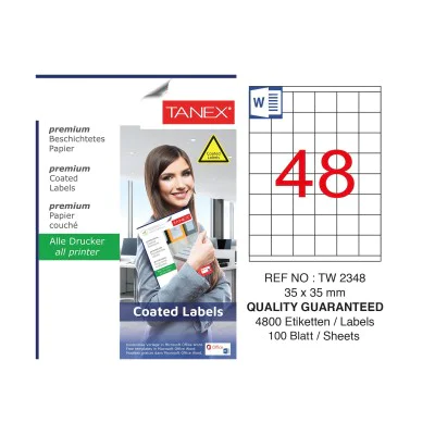 Tanex TW-2348 35x35mm Kuşe Lazer Etiket 100 Lü Paket Tanex TW-2348 35x35mm Kuşe Lazer Etiket 100 Lü Paket