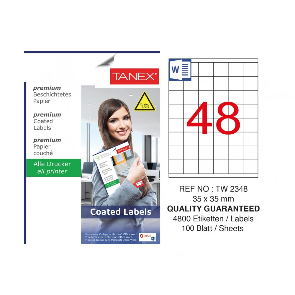 Tanex TW-2348 35x35 mm Kuşe Laser Etiket