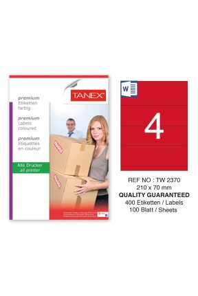 Tanex TW-2370 210x70mm Kırmızı Pastel Laser Etiket 100 Lü 