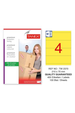 Tanex TW-2370 210x70mm Sarı Pastel Laser Etiket 100 Lü Paket