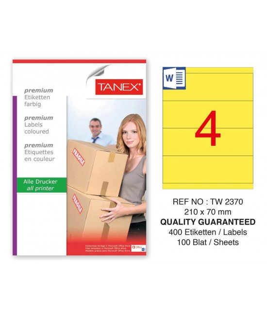 Tanex TW-2370 210x70mm Yellow Pastel Laser Label 100 Pcs