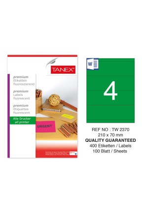 Tanex TW-2370 210x70mm Yeşil Floresan Laser Etiket 100 Lü 
