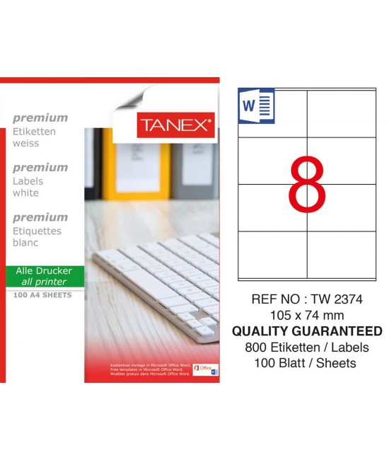 Tanex TW-2374 105x74,25 mm Sökülebilir Etiket 100 Lü
