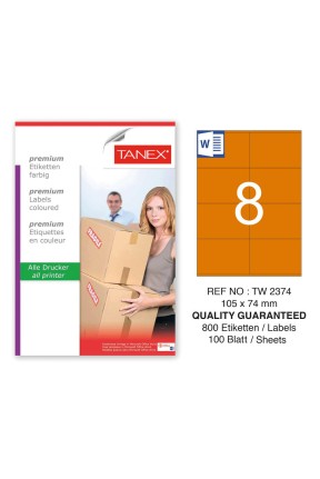 Tanex TW-2374 105x74,25mm Turuncu Pastel Laser Etiket 100 Lü 