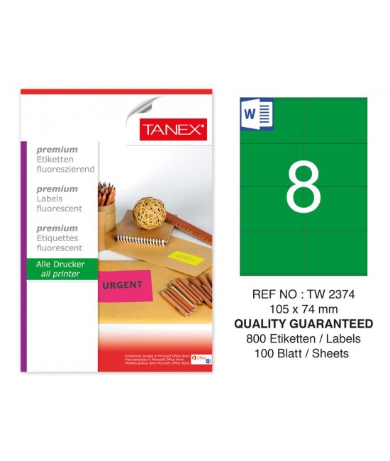 Tanex TW-2374 105x74,25mm Green Fluorescent Laser Label 100 Pcs
