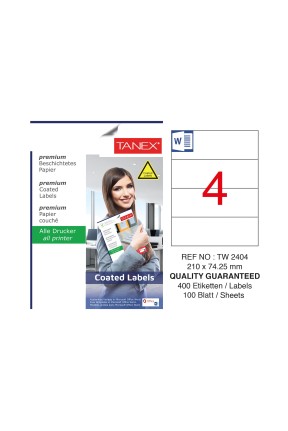 Tanex TW-2404 210x74.25mm Kuşe Lazer Etiket 100 Lü Paket