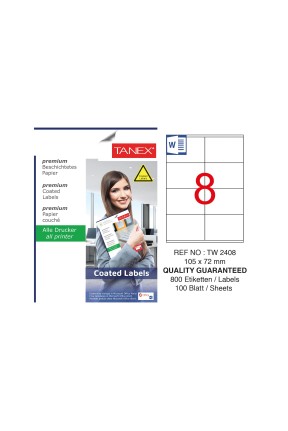 Tanex TW-2408 105x72mm Kuşe Lazer Etiket 100 Lü Paket